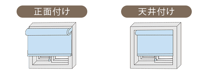 ロールスクリーンの取付方法　正面付けと天井付け