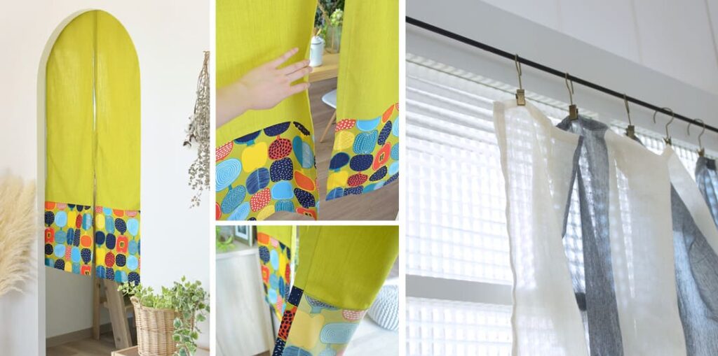 【北欧カラーブロックのれん】コンポッティ（W80cm×H150cm）と、【クリップランナー】ハンガークリップの商品画像