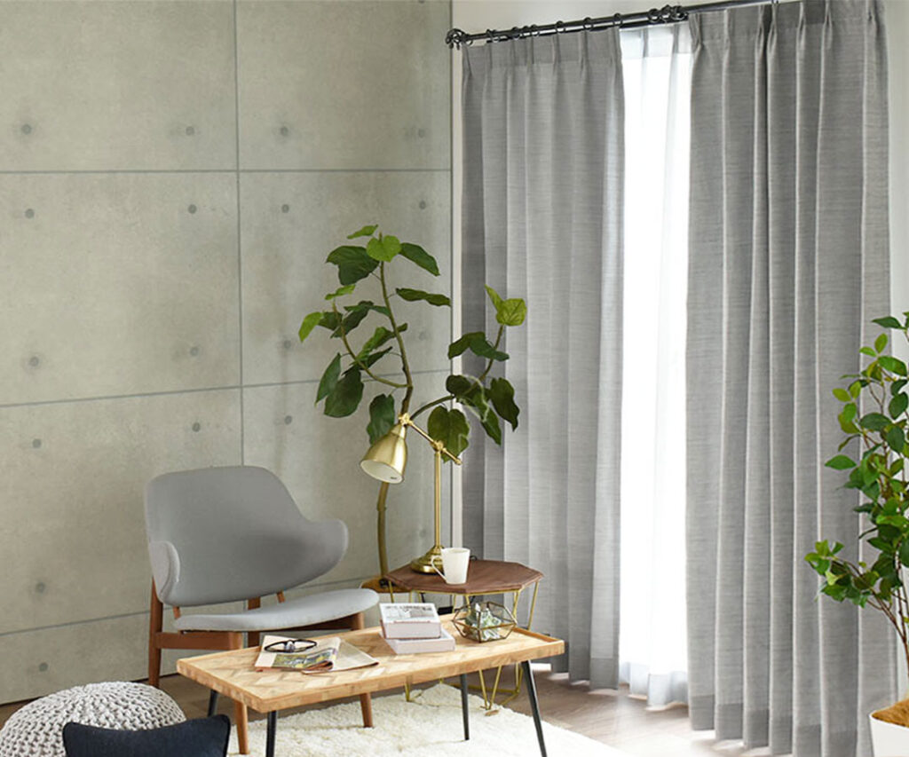 シャンタンミックス（グレー）｜防炎＋2級遮光カーテン