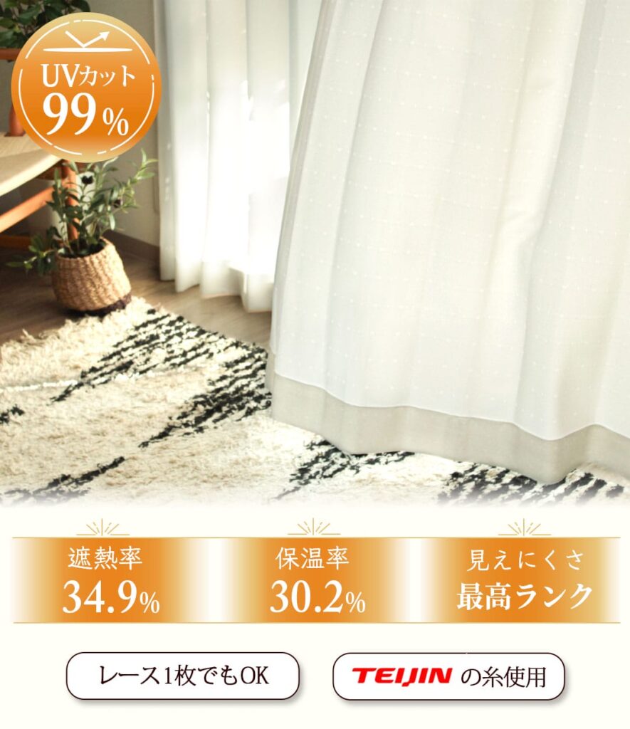 最強UVカット＆遮像＆遮熱・保温レースカーテン　サニーバリア