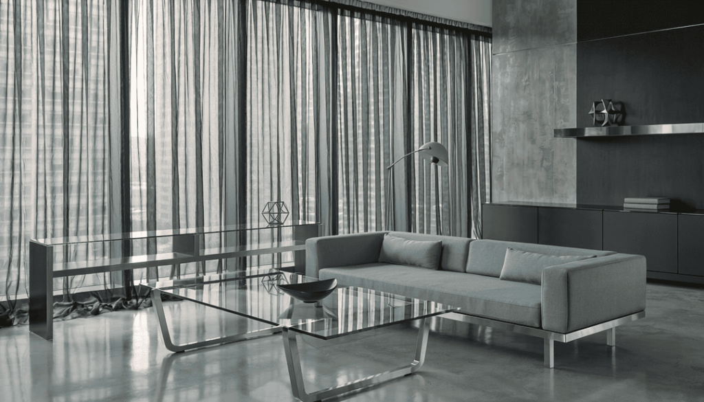 黒いレースカーテン×モダンインテリアイメージ