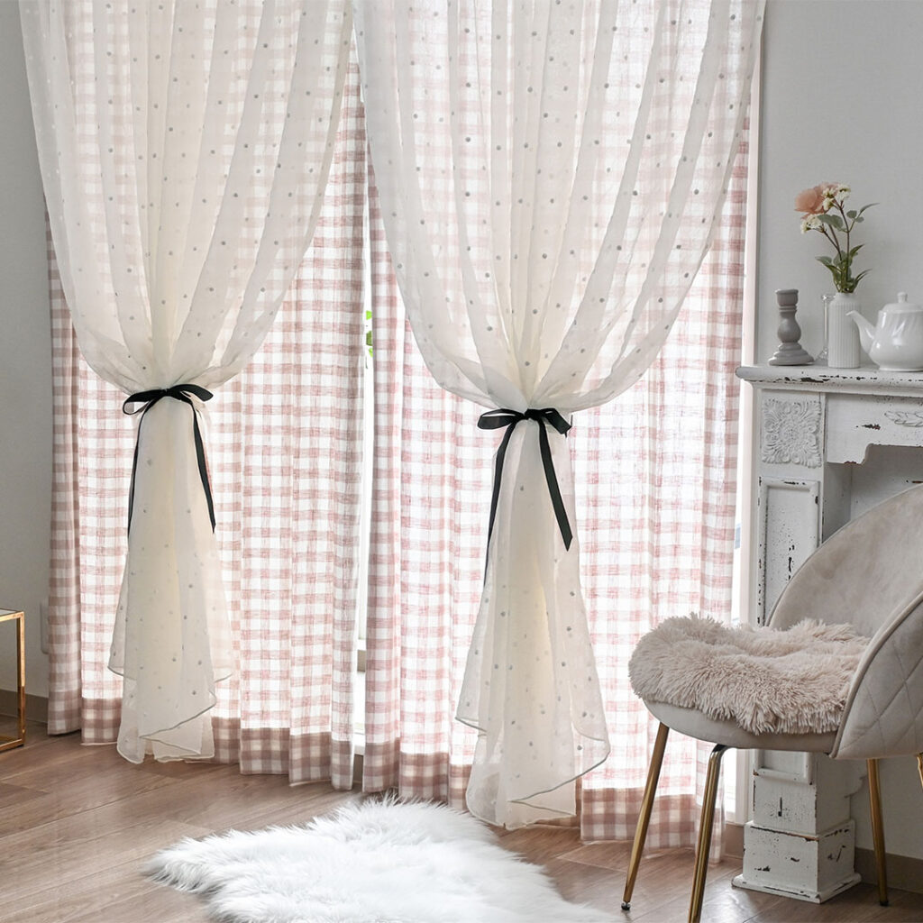 WASHリネンピンクチェック×モエ