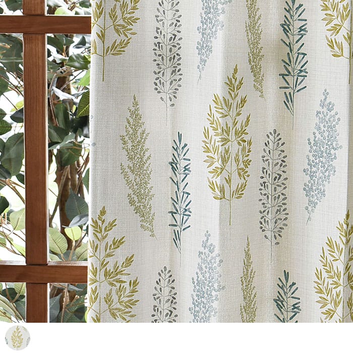 ナチュラルなリーフ柄カーテン　トゥーリ