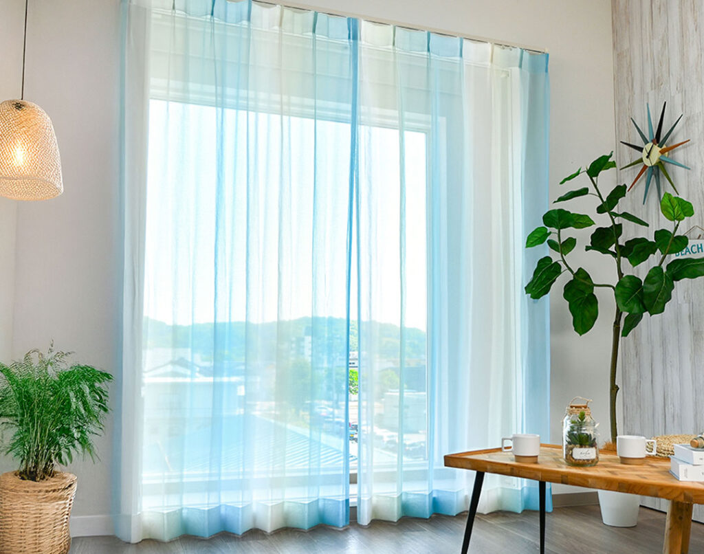 爽やかなグラデーションレースカーテン　グラトーン