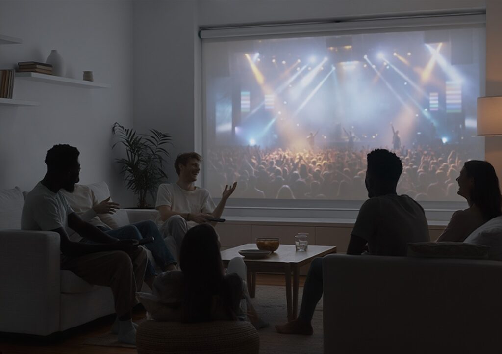 ロールスクリーンでホームシアターを楽しむイメージ